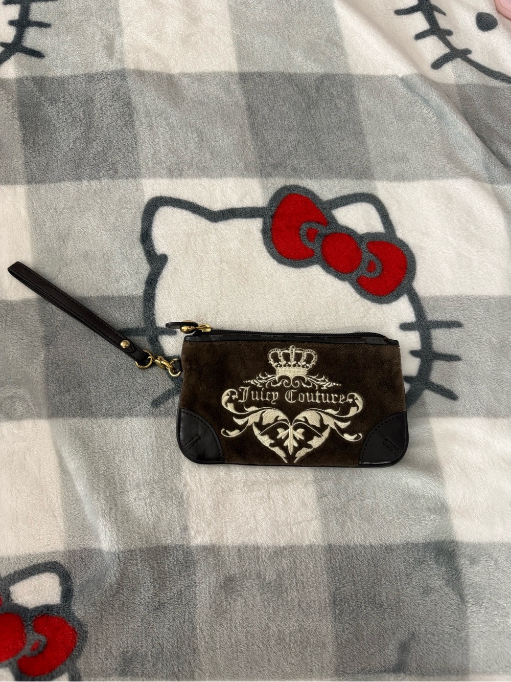 Juicy Couture vintage Brown Suede Wristlet with Cream Logo